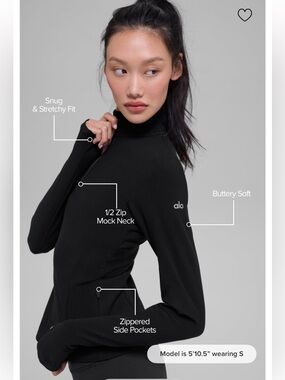 NWT ALO Yoga Alosoft 1/2 Zip Rapid Pullover - Black - Size Large